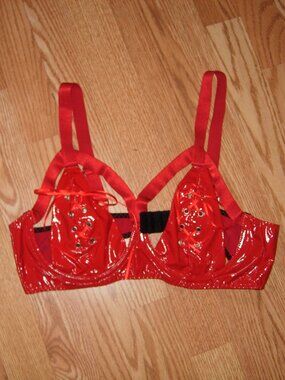 Vintage Shirley Of Hollywood Red Lace Up Bra XL